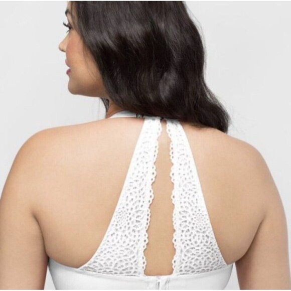 Curvy Couture Bra Sz 38D White Halter Underwire Support Racerback - Picture 2 of 5